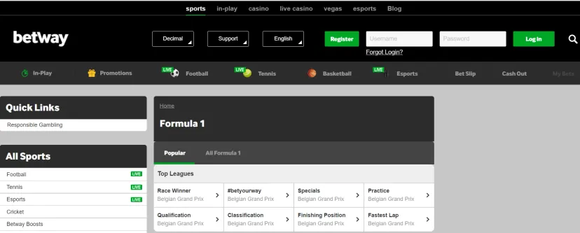 Betway F1 Sports Betting