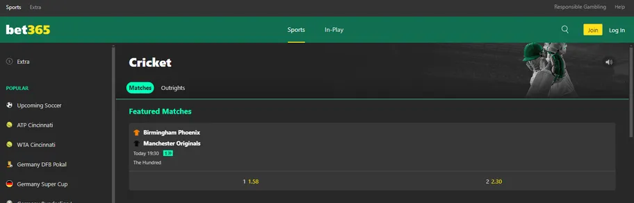 Bet365 Cricket Sports Betting