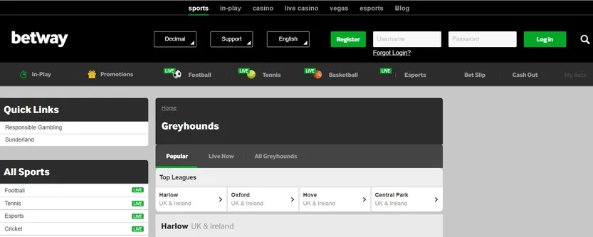 Betway Greyhound Racing Sports Betting